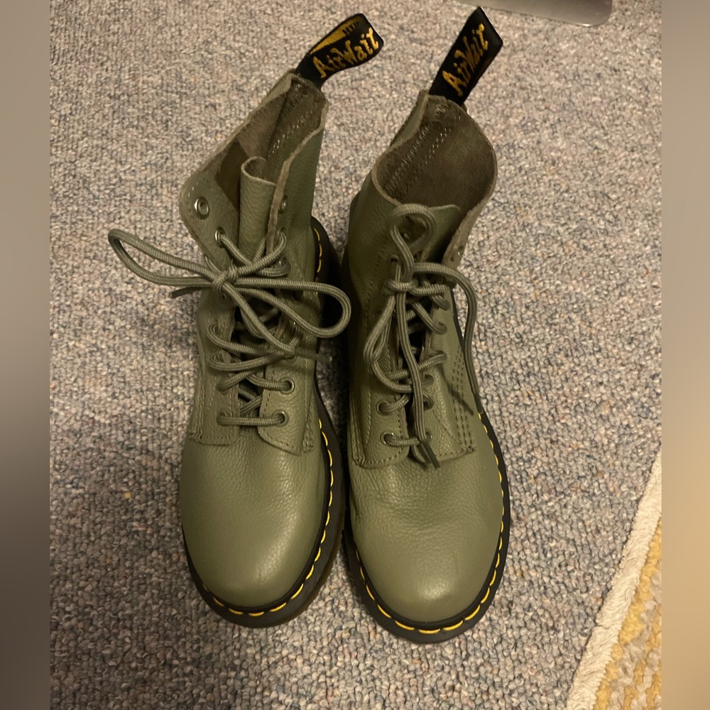 Doc Marten’s Green Lace-Up Boots, soft leather.